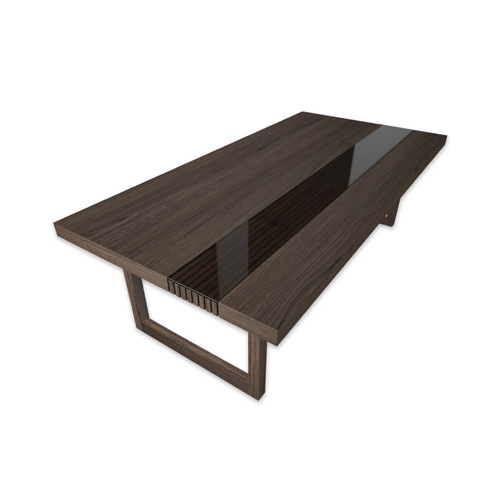 Fiala contemporary rectangular glass bar table wooden with glass insert to top - Designers Image