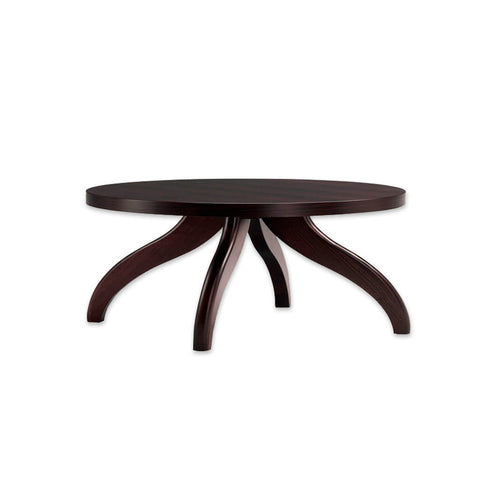 Finessi wooden dark brown bar table with curved legs and round table top