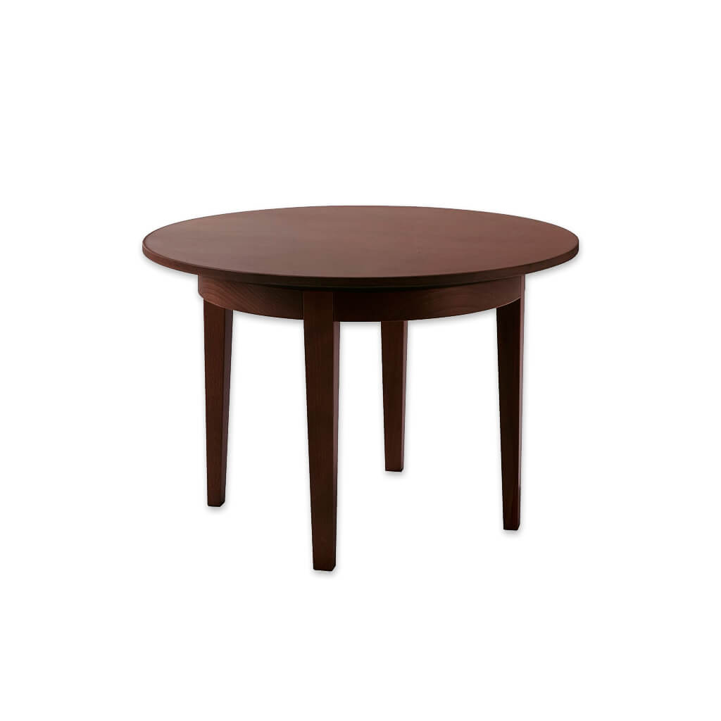 Gal wooden round circle dining table with round down stand and tapered legs - Designers Image