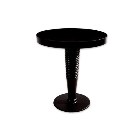Galini modern black dining table with ridge detail to the pedestal and round top