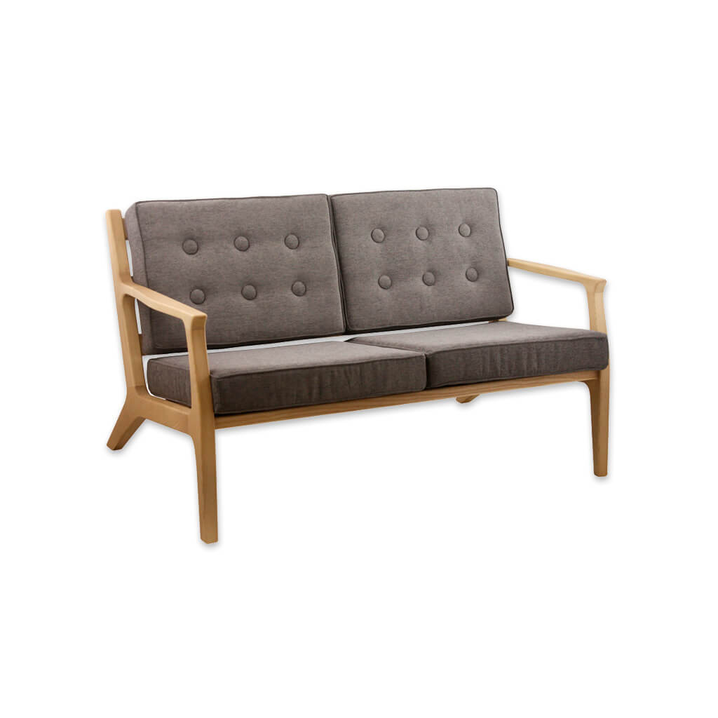 Harrison light brown two seater sofa with open wooden frame and padded seat cushions - Designers Image