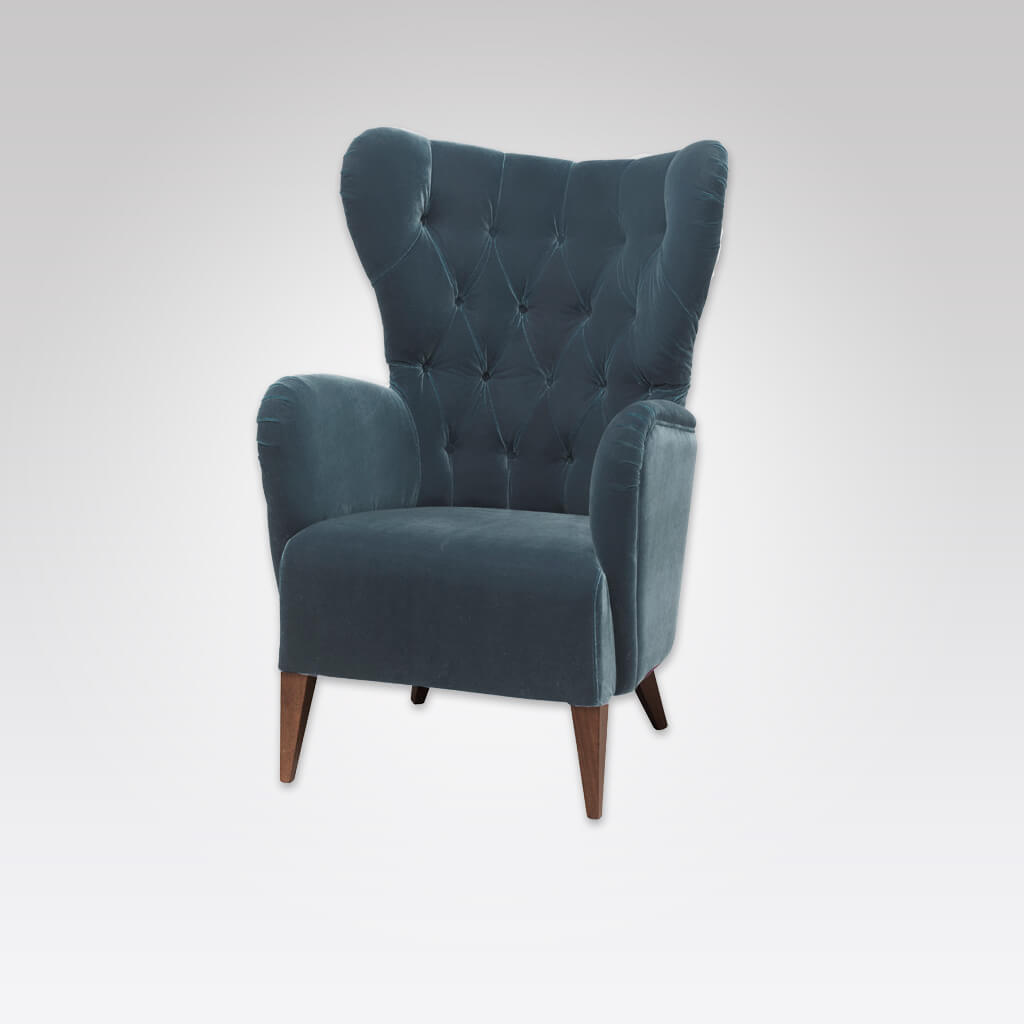 Heather Winged Turquoise Armchair with Deep Buttoned Upholstery