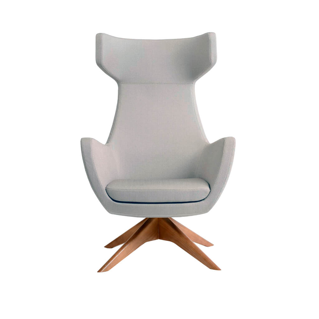 Iri taupe accent chair with high hammerhead back and a wooden cross base  - Designers Image