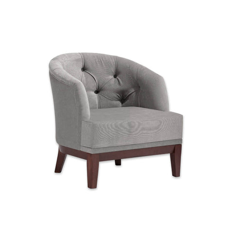 Isotta Rounded Back Grey Lounge Chair with Timber Plinth and Short Legs