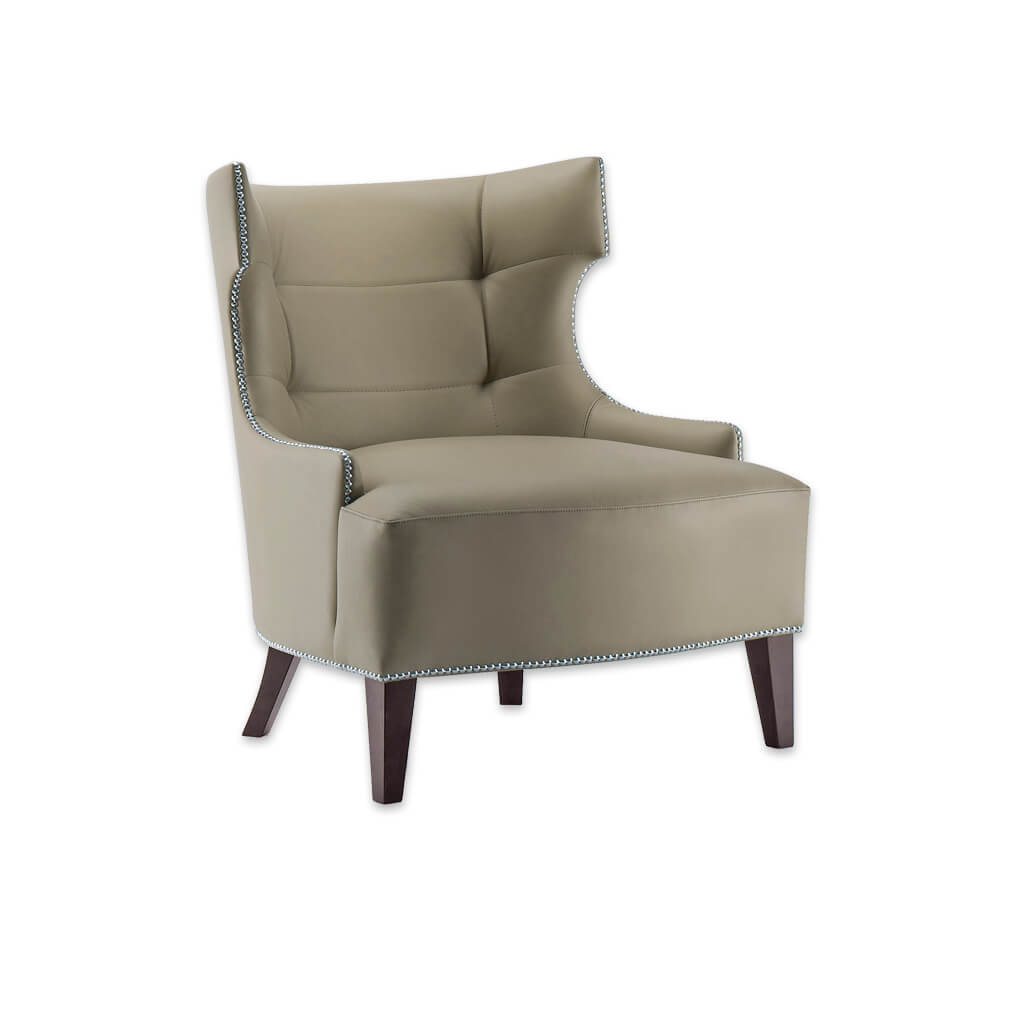 Joule Brown Lounge Chair in Faux Leather with Wing Design Studding and Deep Buttoning  - Designers Image