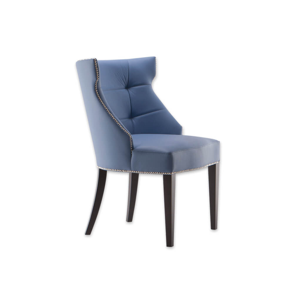 Joule Upholstered  Blue Leather Tub Chair With Deep Buttoned Backrest and Studded Edging  - Designers Image