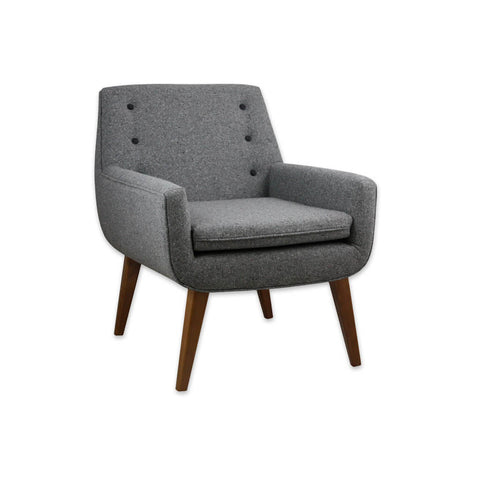 Juno Grey Fabric Tub Chair With Buttoned Back Deep Padded Seat And Tapered Legs