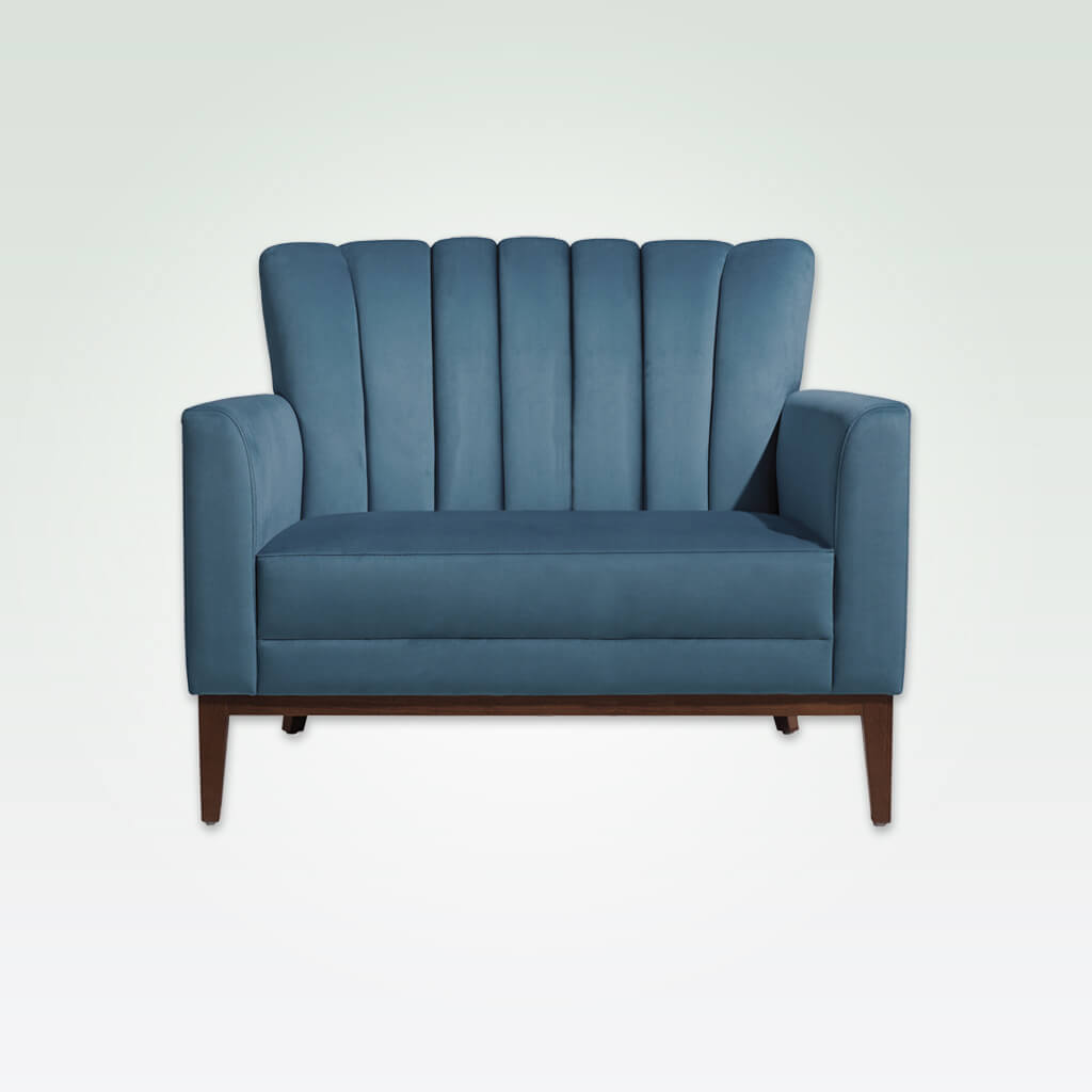Blue hospitality sofa for hotel with flute detail to back
