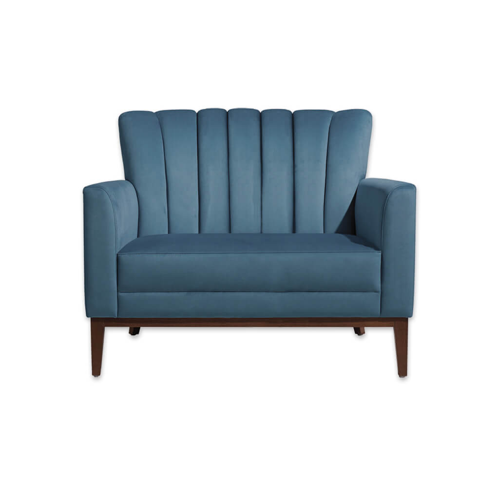 Blue hospitality sofa for hotel with flute detail to back - Designers Image