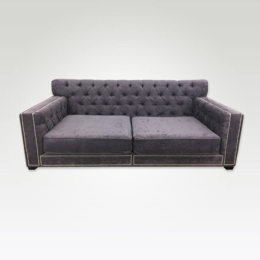 Kenzi contemporary purple 2 seater sofa bed with spacious seating and deep buttoning and studding 