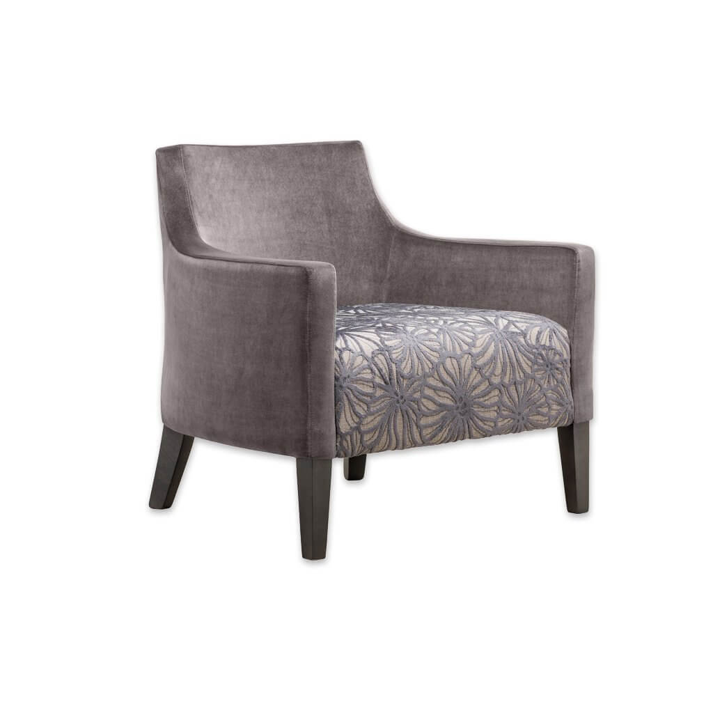 Nancy Grey Lounge Chair with Sweeping Arms Padded Seat and Flower Seat Pad  - Designers Image