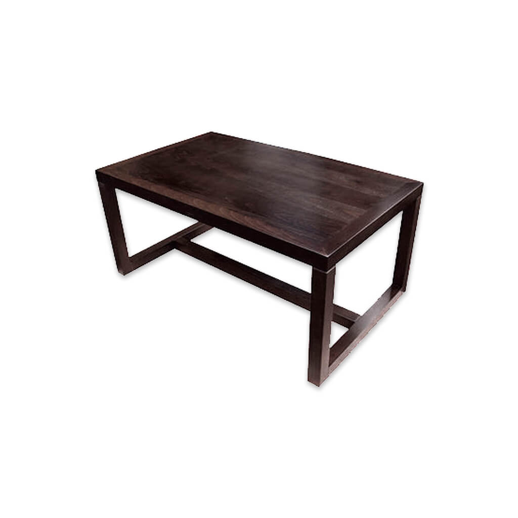 Kiados rectangular brown dining table with geometric legs and cross bar - Designers Image