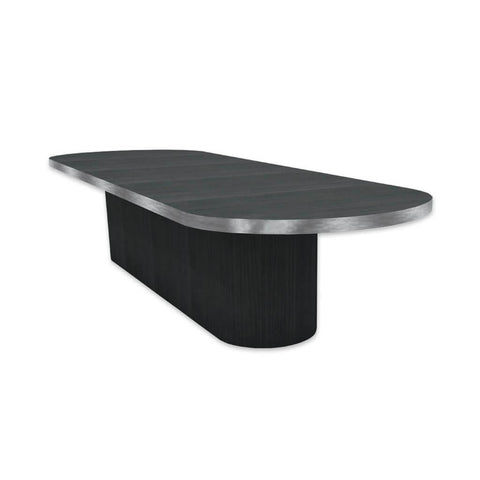 Kiso rounded Contract Hotel Table with brushed silver edging strip