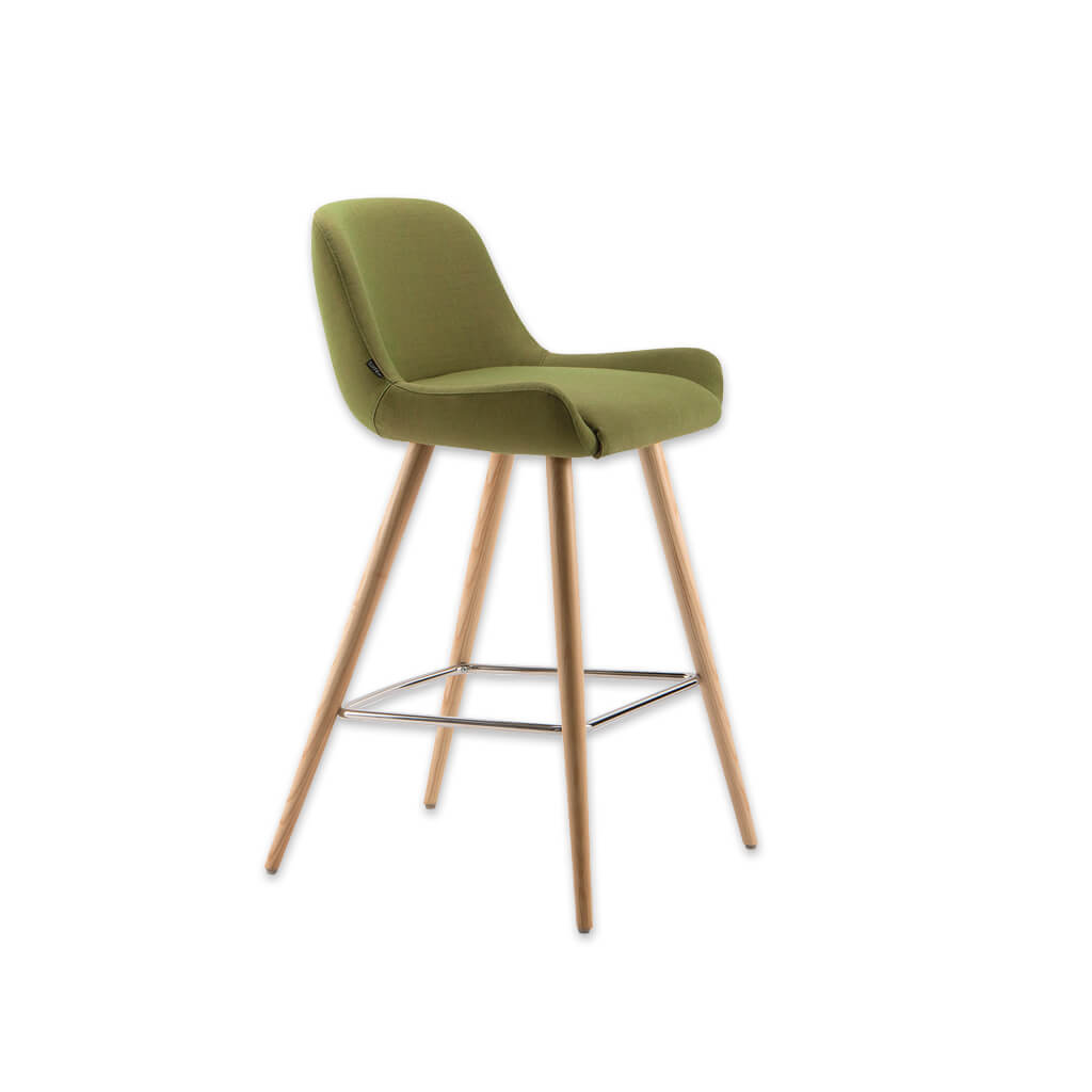 Kivi green fabric bar chairs with splayed conical legs and metal kick plate  - Designers Image
