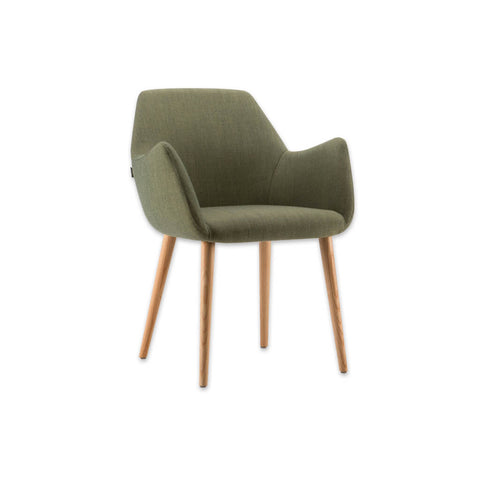 Kivi Green Fabric Tub Chair With Tall Backrest Sloping Armrests and Timber Splayed Legs