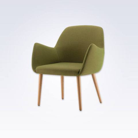 Kivi Upholstered Green Tub Chair With Sweeping Arms and Timber Splayed Legs