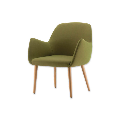 Kivi Upholstered Green Tub Chair With Sweeping Arms and Timber Splayed Legs