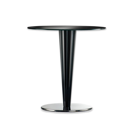 Krystal black dining table with conical column and round top - Designers Image