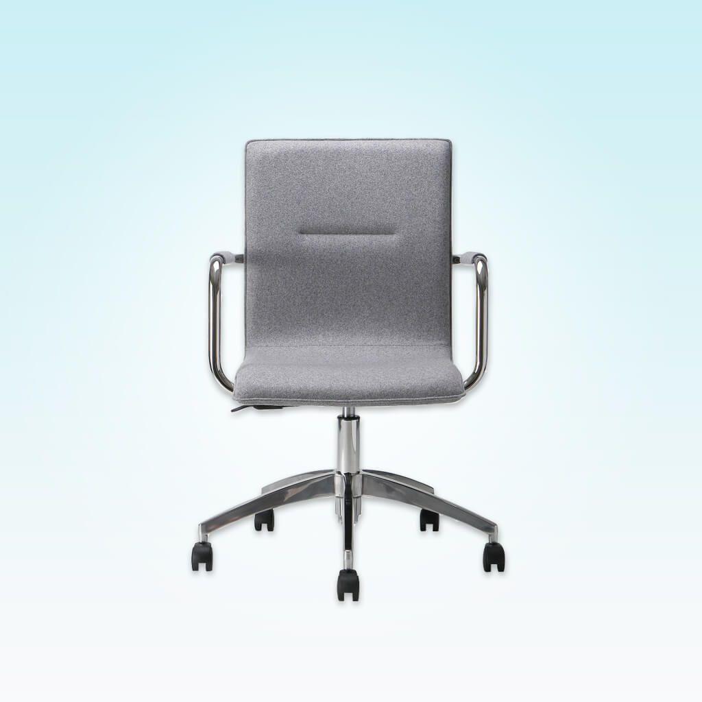Leda Grey Swivel Desk Chair with Metal Armrests and Five Star Swivel Base