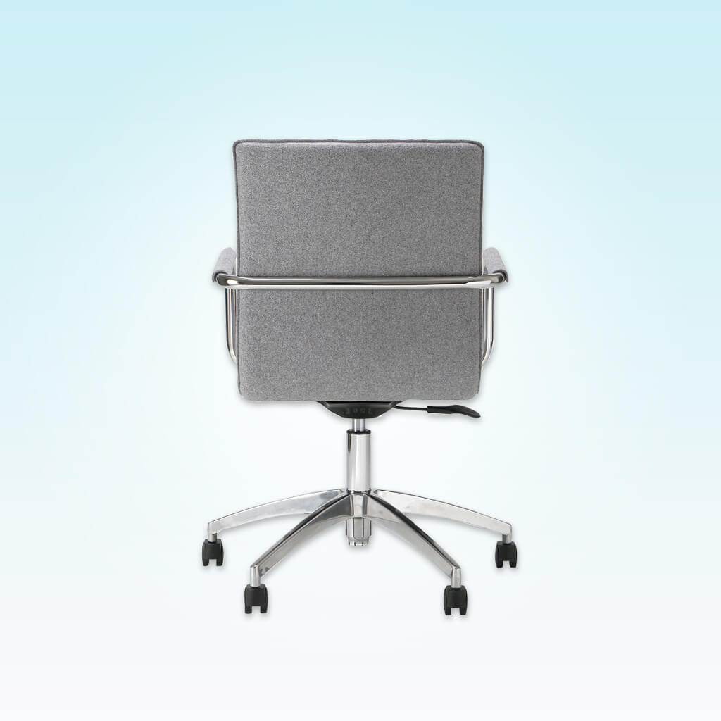 Leda Grey Swivel Desk Chair with Metal Armrests and Five Star Swivel Base - Back View