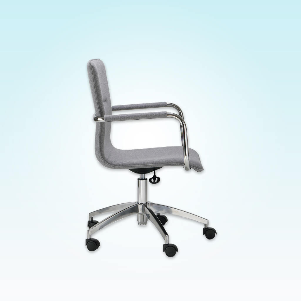 Leda Grey Swivel Desk Chair with Metal Armrests and Five Star Swivel Base - Side View