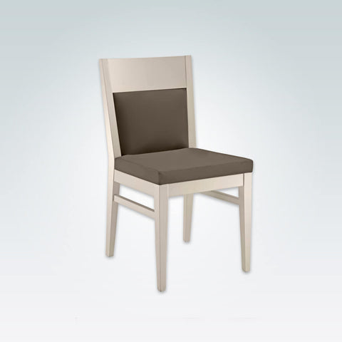 Leuven White Upholstered Dining Chair with Full Show Wood Back and Brown Padded Seat 3045 RC2