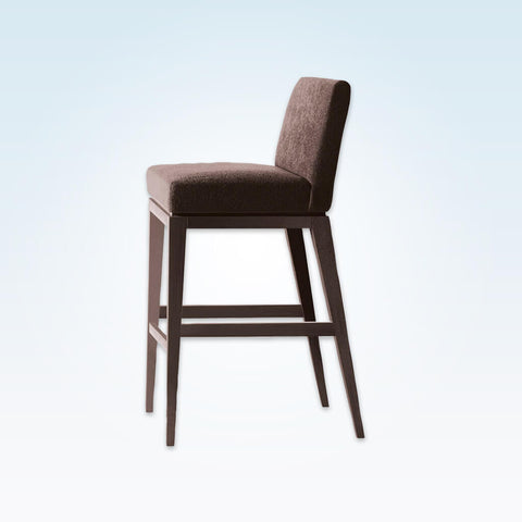 Libera brown bar stool with deep padded seat and timber frame with splayed legs to the rear