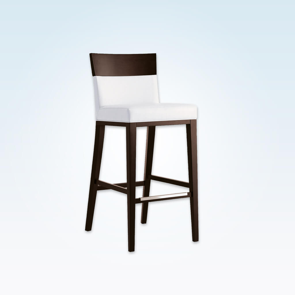 Logica white bar stool chairs with show wood back and sturdy timber legs with metal kick plate