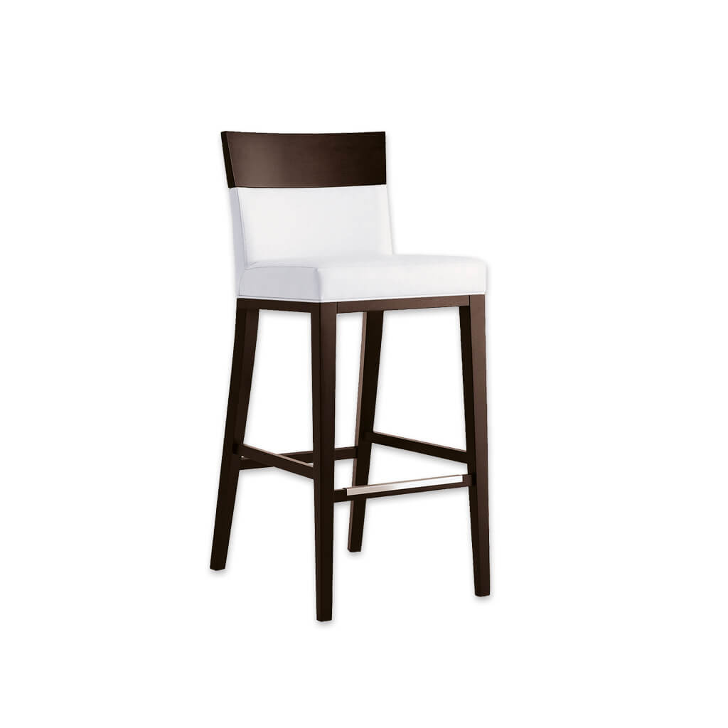 Logica white bar stool chairs with show wood back and sturdy timber legs with metal kick plate - Designers Image