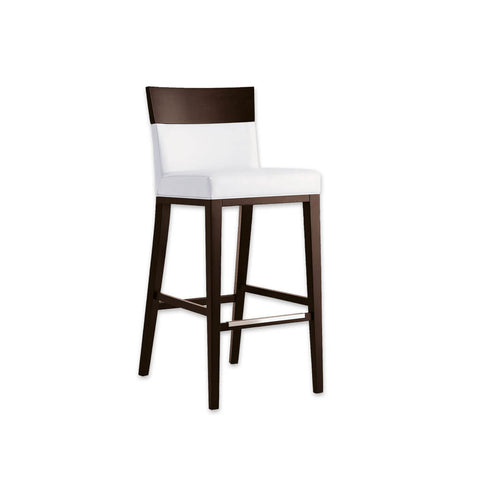 Logica white bar stool chairs with show wood back and sturdy timber legs with metal kick plate