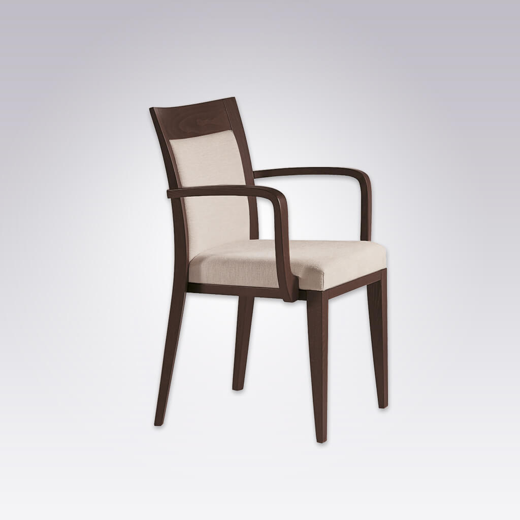 Logica Cream Armchair with Brown Curved Arms and Show Wood around Backrest