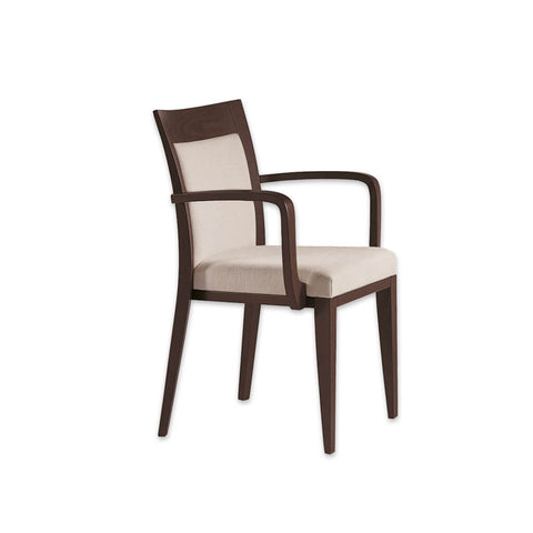 Logica Cream Armchair with Brown Curved Arms and Show Wood around Backrest