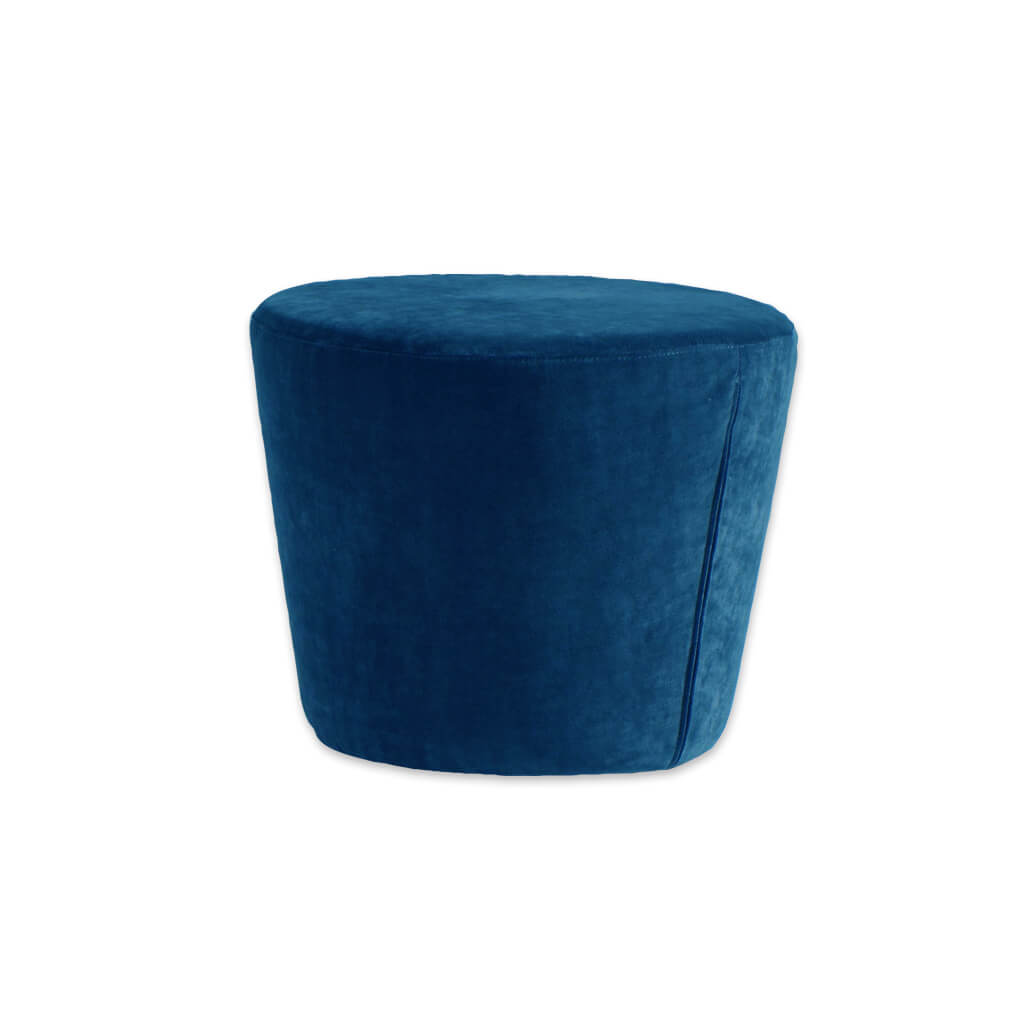 Lola blue round ottoman fully upholstered and padded - Designers Image