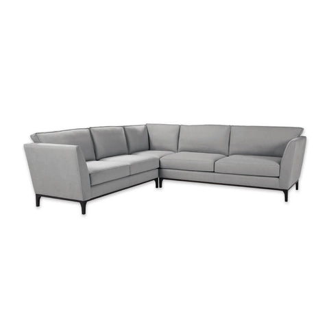 Grimaud grey material corner sofa with deep padded cushions and tapered legs