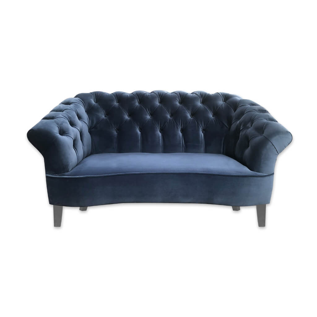 merida dark blue fabric sofa with deep buttoning to back with dove grey tapered feet  - Designers Image