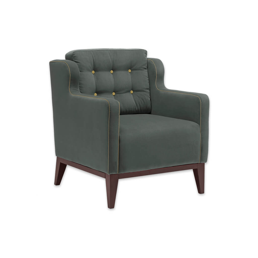 Lydia Upholstered Green Button Armchair Back Cushion with Piping and Timber - Designers Image