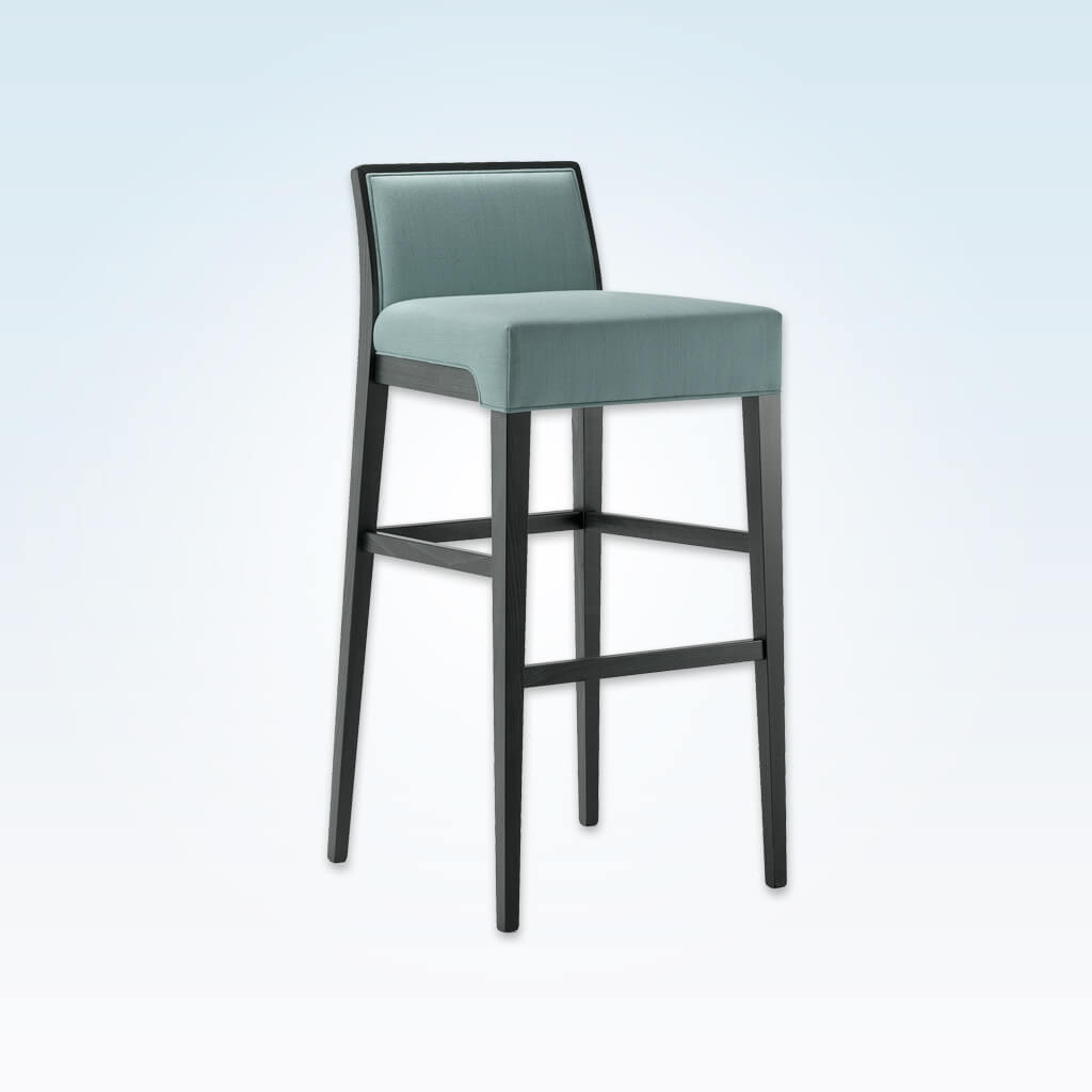Madison turquoise bar stools with square padded seat and back with show wood trim