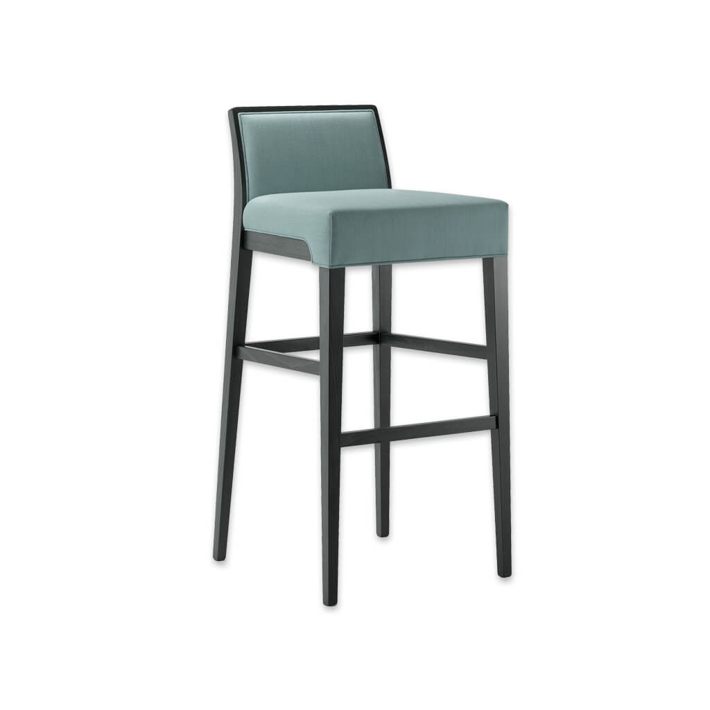 Madison turquoise bar stools with square padded seat and back with show wood trim - Designers Image