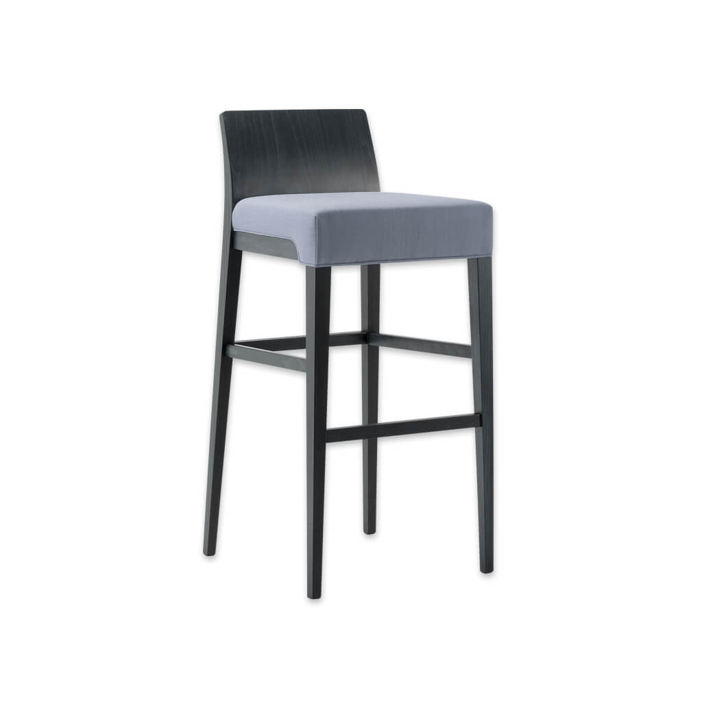 Madison blue bar stool with square seat and show wood back  - Designers Image