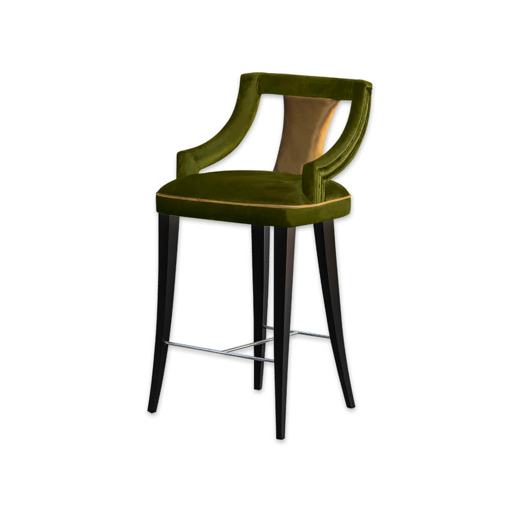 Marlu green bar stool with upholstered seat and gold piping detail  - Designers Image