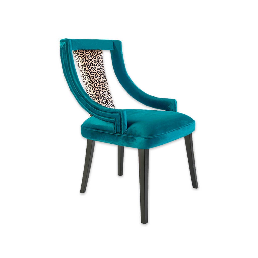 Marlu teal restaurant chair with back detail and timber frame - Designers Image