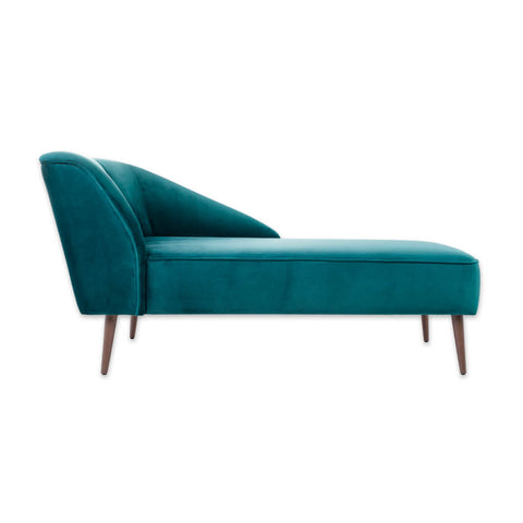 Martinez contemporary turquoise chaise longue with sloped rest and tall cylindrical legs 