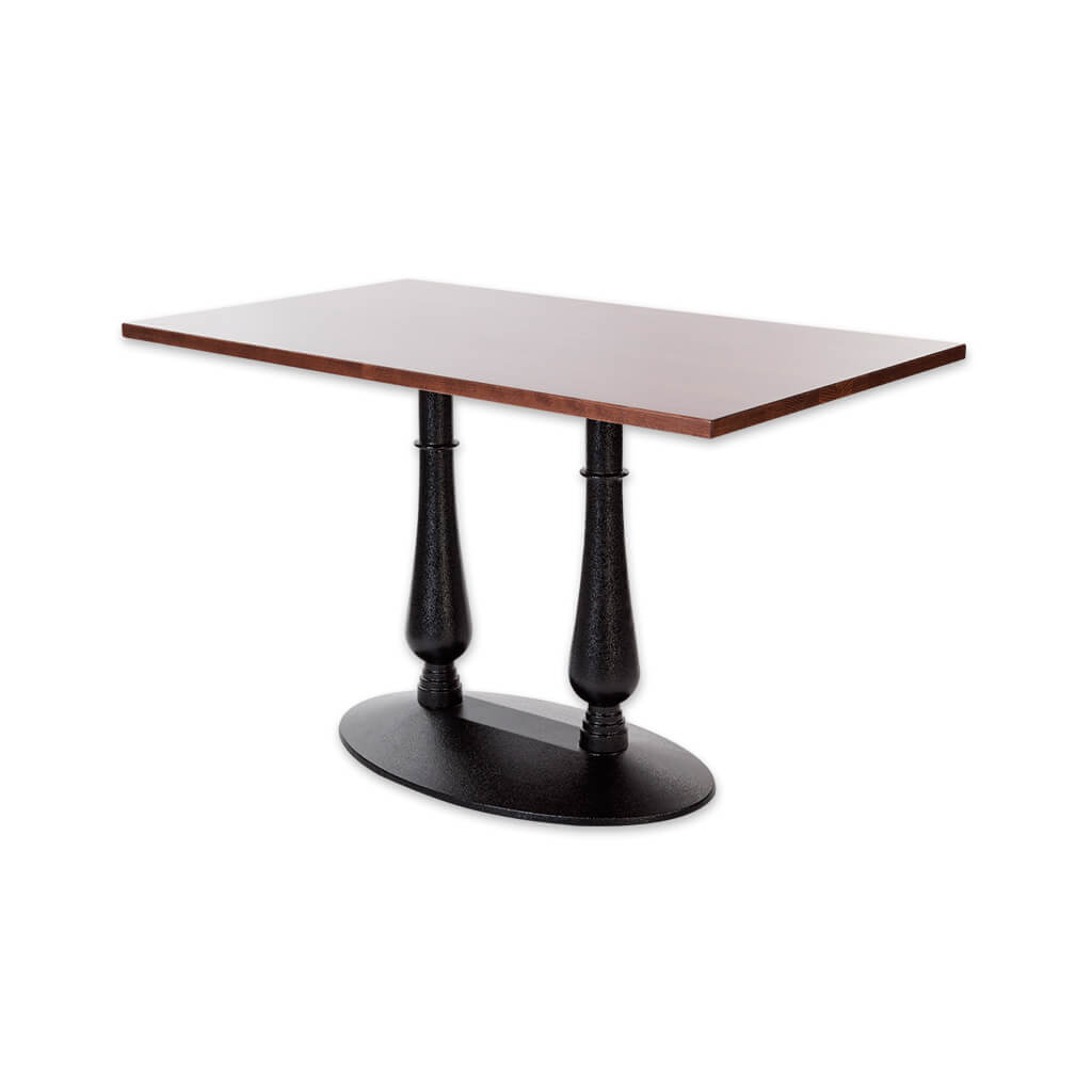 Masa detailed double pedestal black and brown dining table with oval base and square wooden top - Designers Image