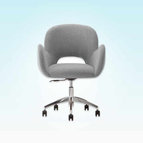Mateo Swivel Grey Fabric Desk Chair with Fully Upholstered Seat Five Star Base and Cut Out Back Detail 