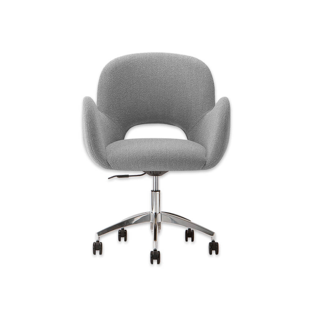 Mateo Swivel Grey Fabric Desk Chair with Fully Upholstered Seat Five Star Base and Cut Out Back Detail  -  Designers Image