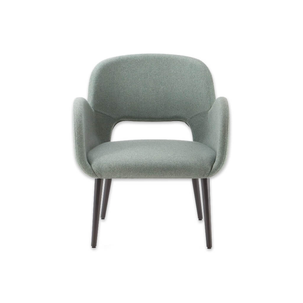 Mateo Grey Fabric Tub Chair Cutout Back Detail Sweeping Armrests and Dark Timber Legs - Designers Image