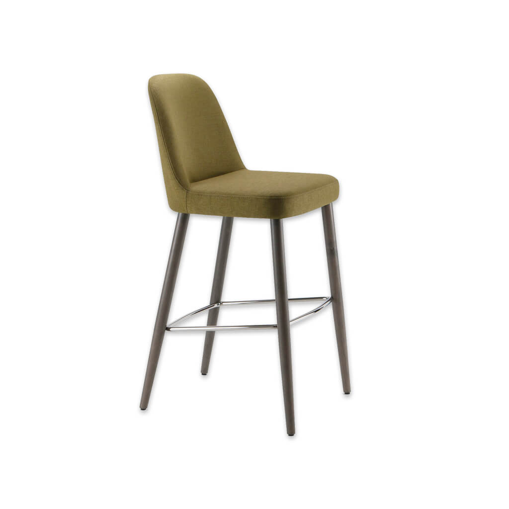Matisse sage green bar stool with high backrest and conical wooden legs with metal kick plate - Designers Image
