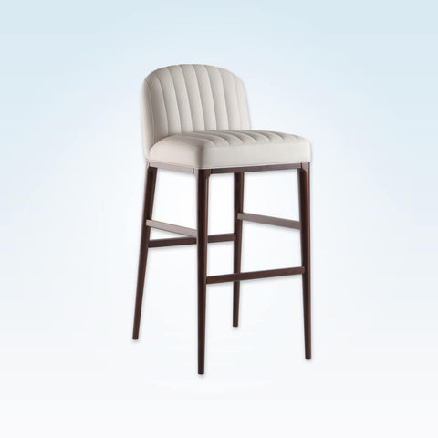 Miami white bar stools with decorative stitching to the seat and back and slim timber legs