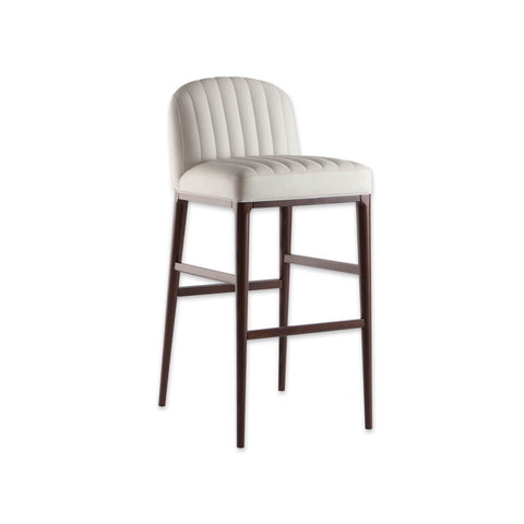 Miami white bar stools with decorative stitching to the seat and back and slim timber legs