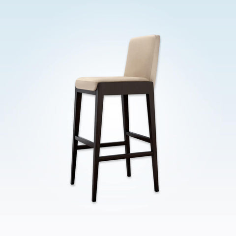 Mika cream bar chairs with padded seat and back and dark wood plinth and legs 